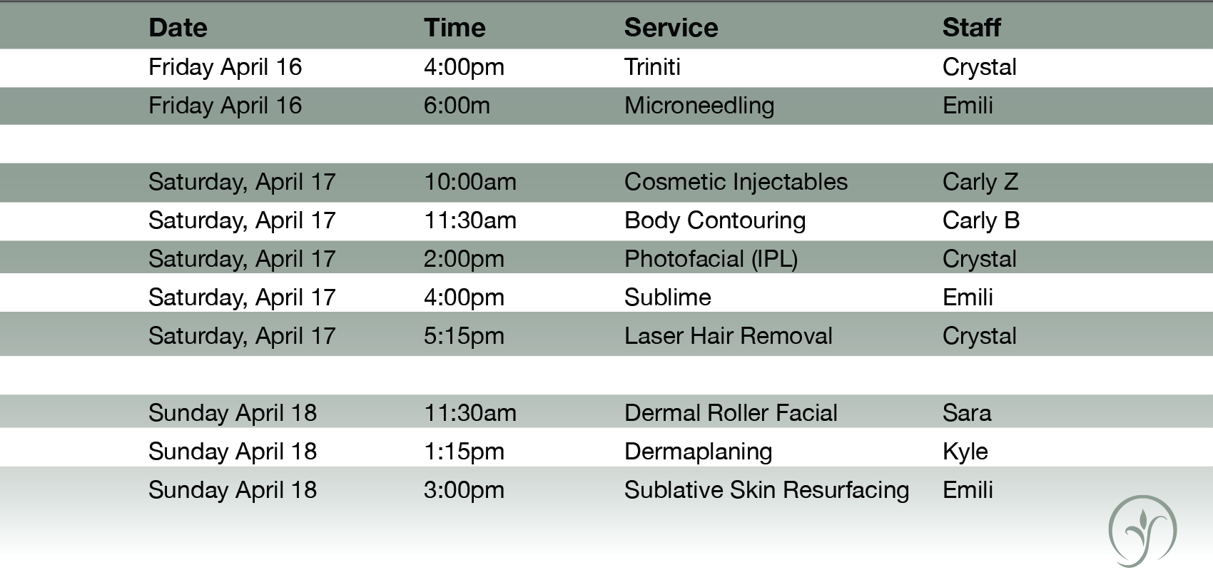 Bliss Medi Spa Event Schedule